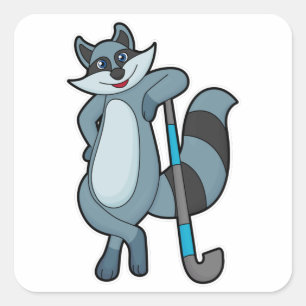 Raccoon at Hockey with Hockey stick Square Sticker