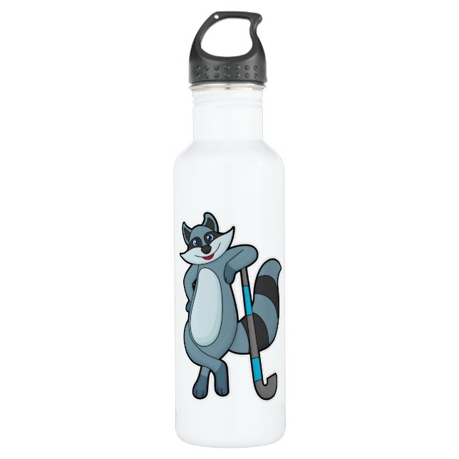 Raccoon at Hockey with Hockey stick Stainless Steel Water Bottle (Front)
