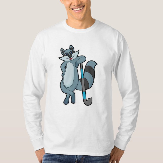 Raccoon at Hockey with Hockey stick T-Shirt (Front)