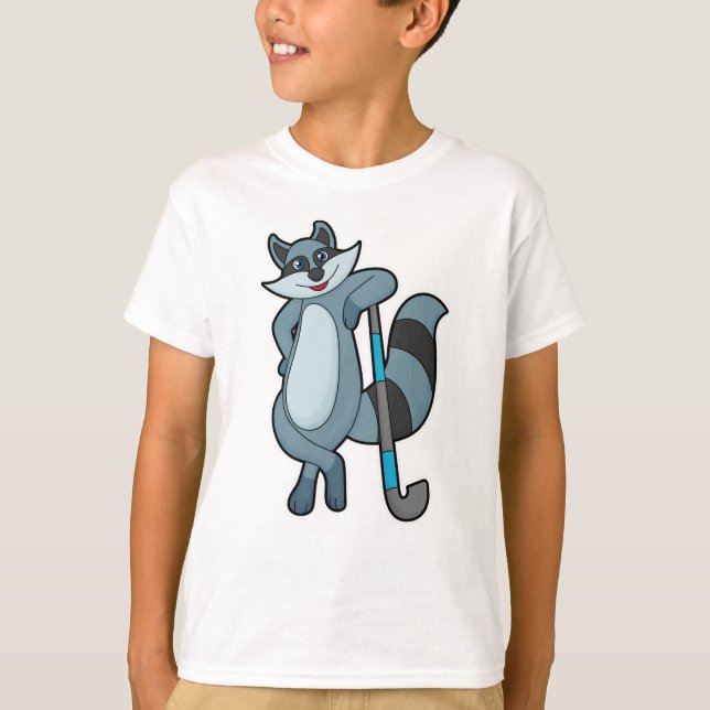 Raccoon at Hockey with Hockey stick T-Shirt (Front)