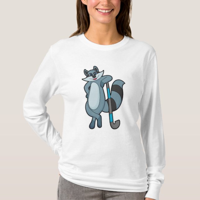 Raccoon at Hockey with Hockey stick T-Shirt (Front)