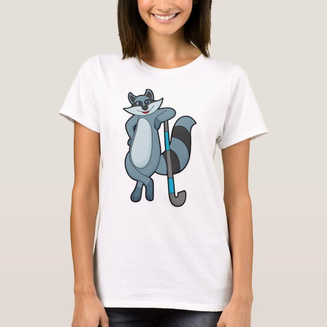 Raccoon at Hockey with Hockey stick T-Shirt (Front)