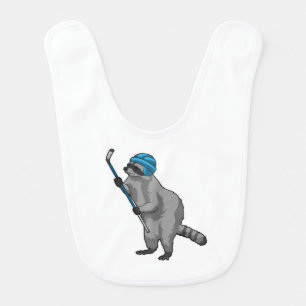 Raccoon at Ice hockey with Ice hockey stick Baby Bib