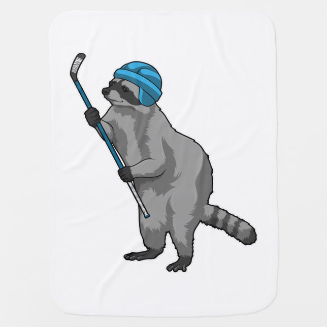 Raccoon at Ice hockey with Ice hockey stick Baby Blanket (Front)