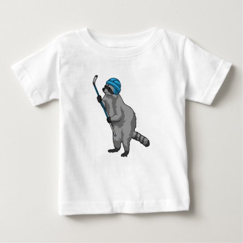 Raccoon at Ice hockey with Ice hockey stick Baby T_Shirt