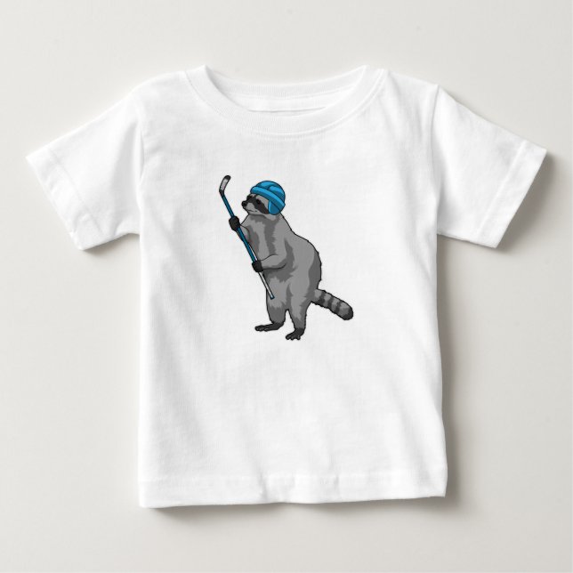 Raccoon at Ice hockey with Ice hockey stick Baby T-Shirt (Front)