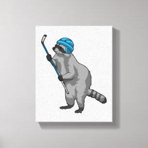 Raccoon at Ice hockey with Ice hockey stick Canvas Print