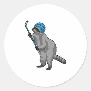Raccoon at Ice hockey with Ice hockey stick Classic Round Sticker