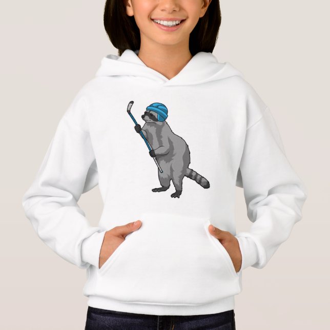 Raccoon at Ice hockey with Ice hockey stick Hoodie (Front)