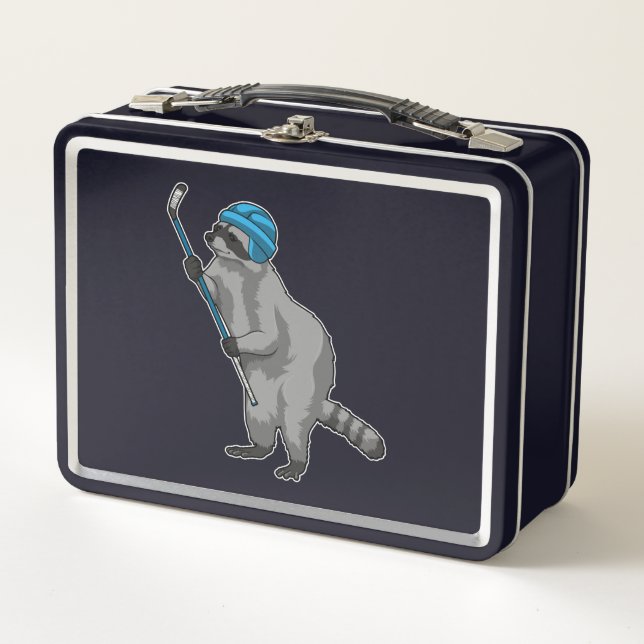 Raccoon at Ice hockey with Ice hockey stick Metal Lunch Box (Front)
