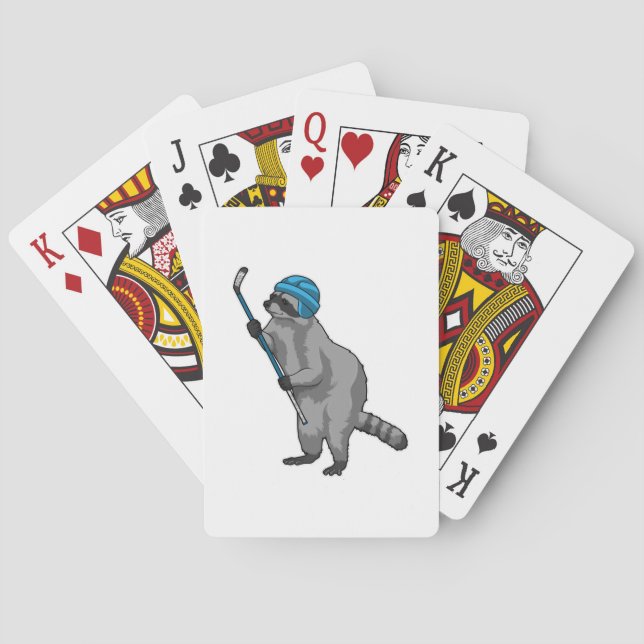 Raccoon at Ice hockey with Ice hockey stick Poker Cards (Back)
