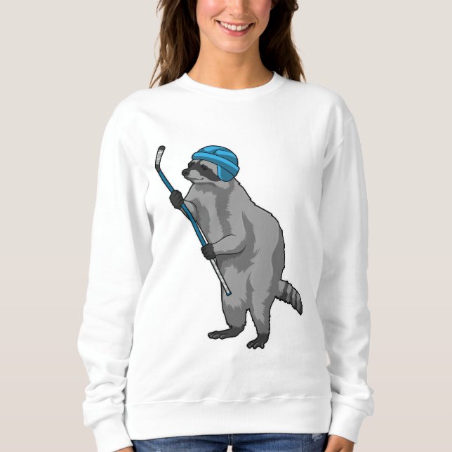 Raccoon at Ice hockey with Ice hockey stick Sweatshirt (Front)