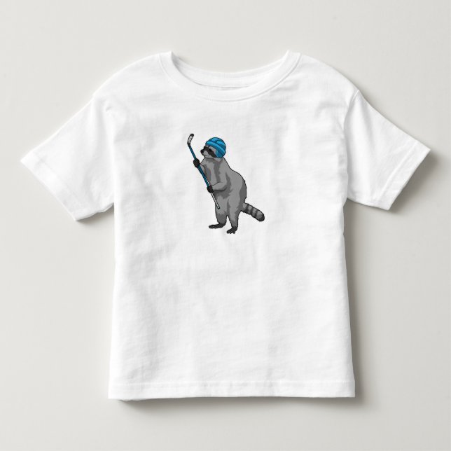 Raccoon at Ice hockey with Ice hockey stick Toddler T-shirt (Front)
