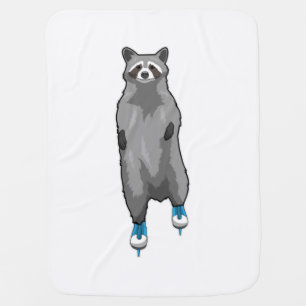 Raccoon at Ice skating with Ice skates Baby Blanket