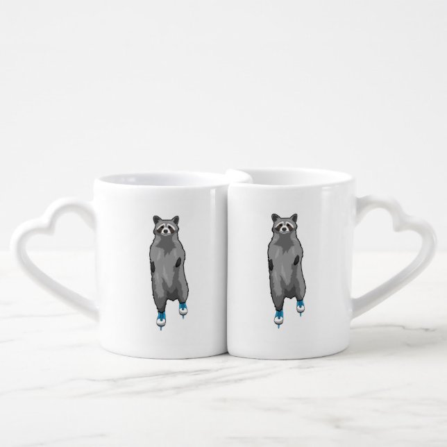 Raccoon at Ice skating with Ice skates Coffee Mug Set (Front Nesting)