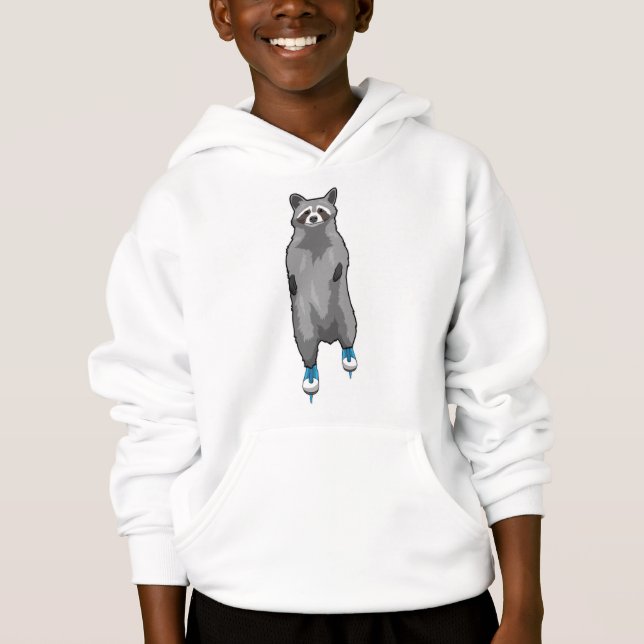 Raccoon at Ice skating with Ice skates Hoodie (Front)