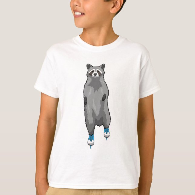 Raccoon at Ice skating with Ice skates T-Shirt (Front)