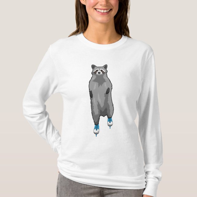 Raccoon at Ice skating with Ice skates T-Shirt (Front)