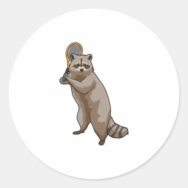 Raccoon at Tennis with Tennis racket Classic Round Sticker (Front)