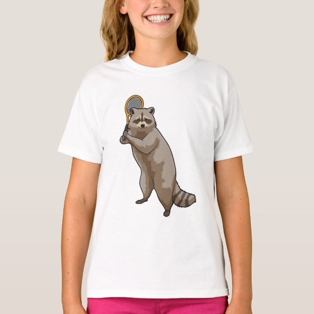 Raccoon at Tennis with Tennis racket T-Shirt (Front)