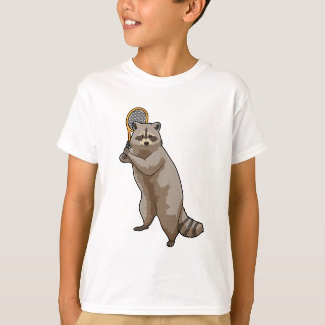 Raccoon at Tennis with Tennis racket T-Shirt (Front)