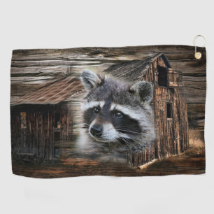 Raccoon At The Old Barn Golf Towel