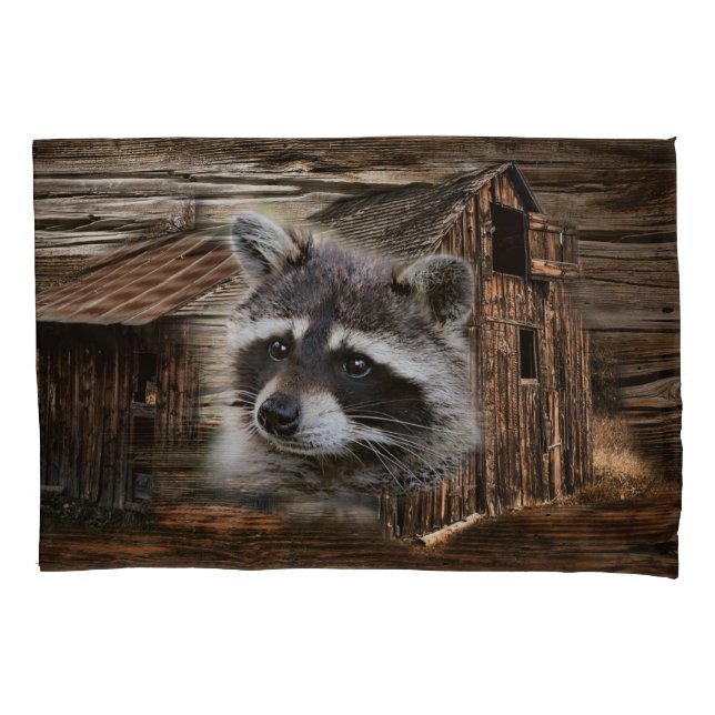 Raccoon At The Old Barn Pillow Case (Front)