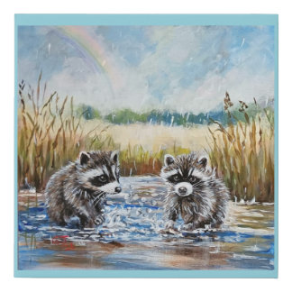Raccoon babies canvas art