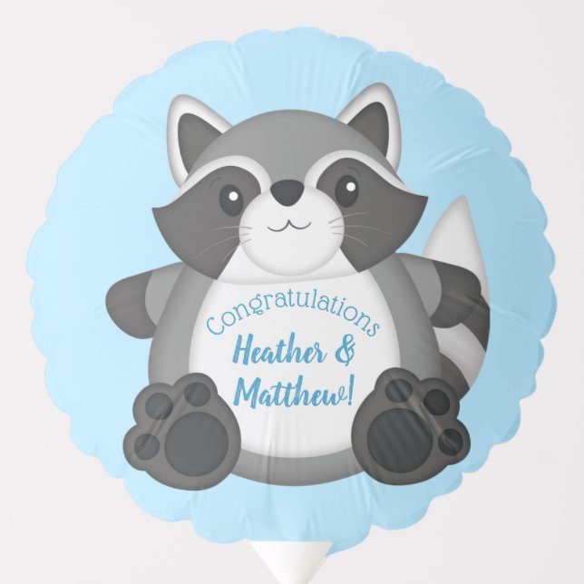 Raccoon Baby Shower Blue Balloon (Front)