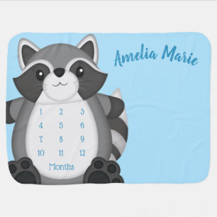 Raccoon Baby Shower Blue Blanket