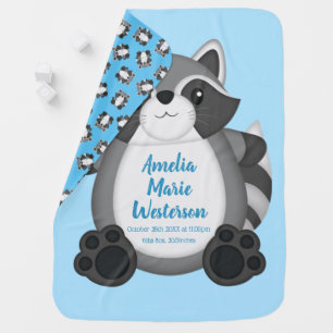 Raccoon Baby Shower Blue Blanket