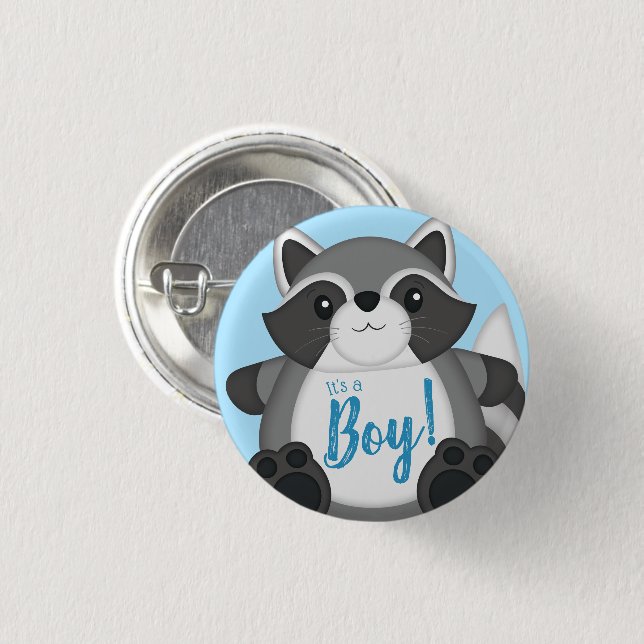 Raccoon Baby Shower Blue Button (Front & Back)