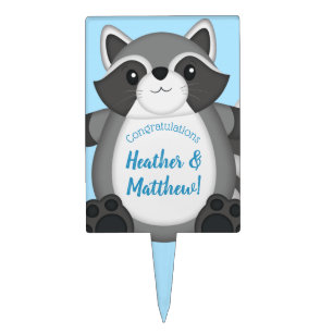 Raccoon Baby Shower Blue Cake Topper