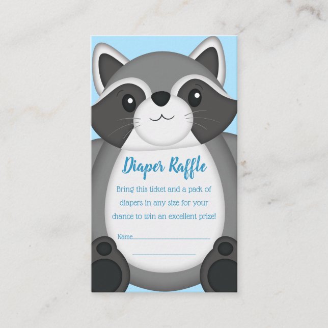 Raccoon Baby Shower Blue Enclosure Card (Front)