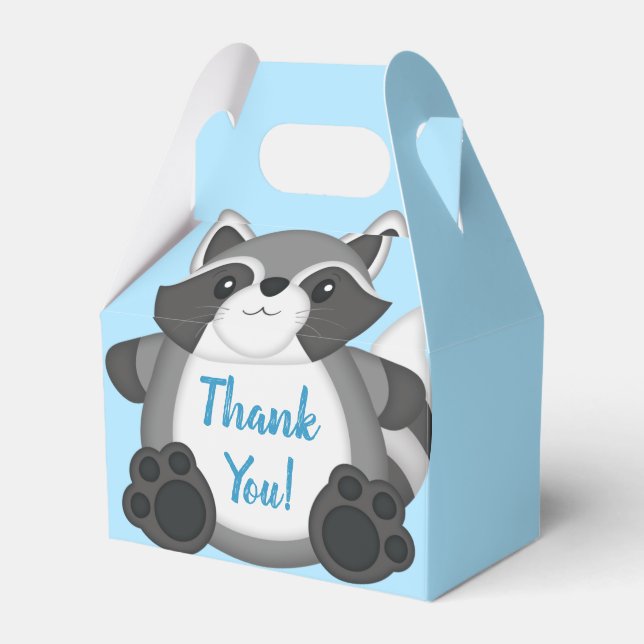 Raccoon Baby Shower Blue Favor Boxes (Front Side)
