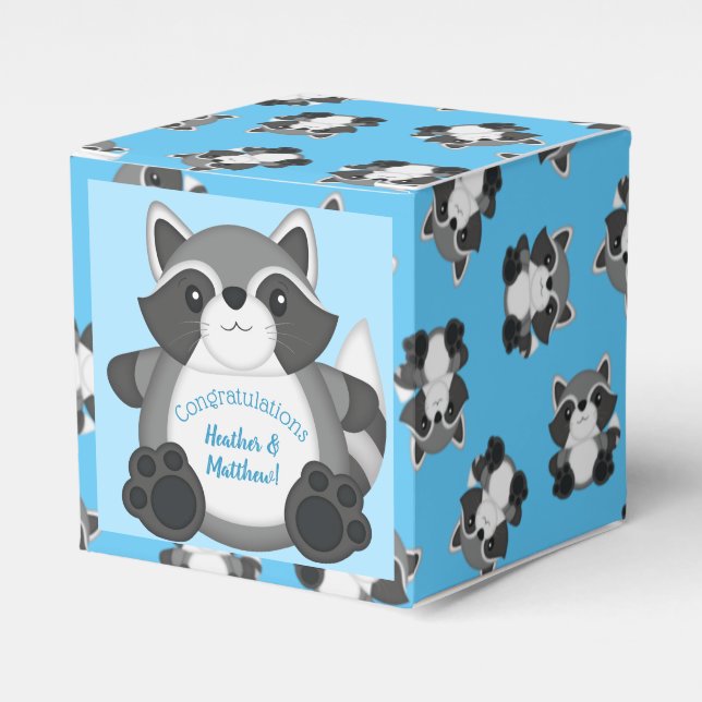 Raccoon Baby Shower Blue Favor Boxes (Front Side)