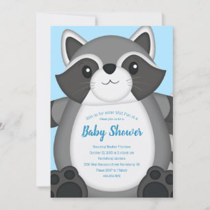 Raccoon Baby Shower Blue Invitation
