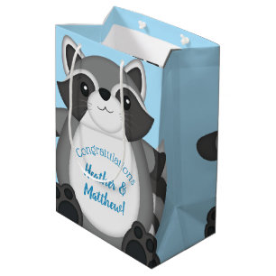 Raccoon Baby Shower Blue Medium Gift Bag