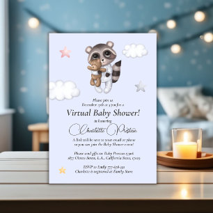 Raccoon Baby Shower Blue Virtual Invitation