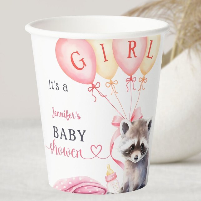 Raccoon Baby Shower Girl Pink Cute  Paper Cups (Creator Uploaded)