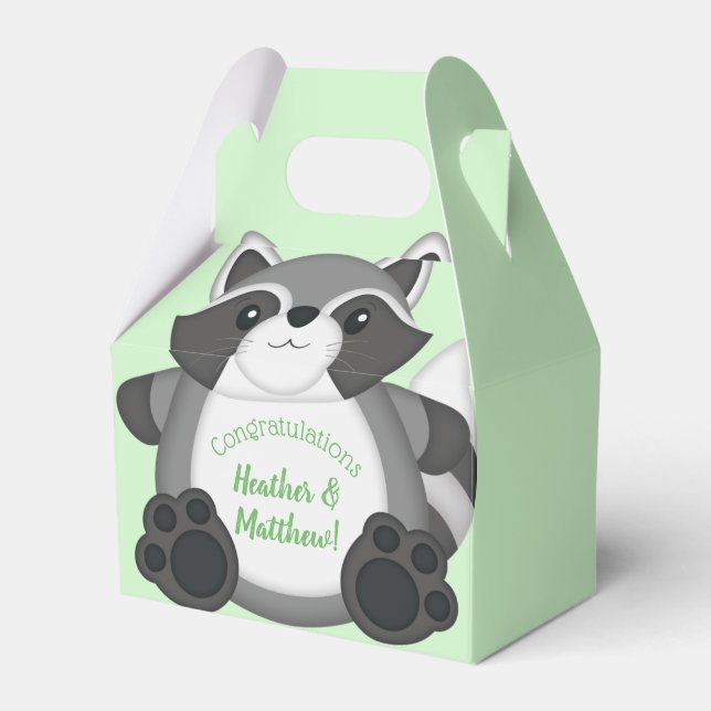 Raccoon Baby Shower Green Favor Boxes (Front Side)