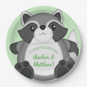 Raccoon Baby Shower Green Paper Plates