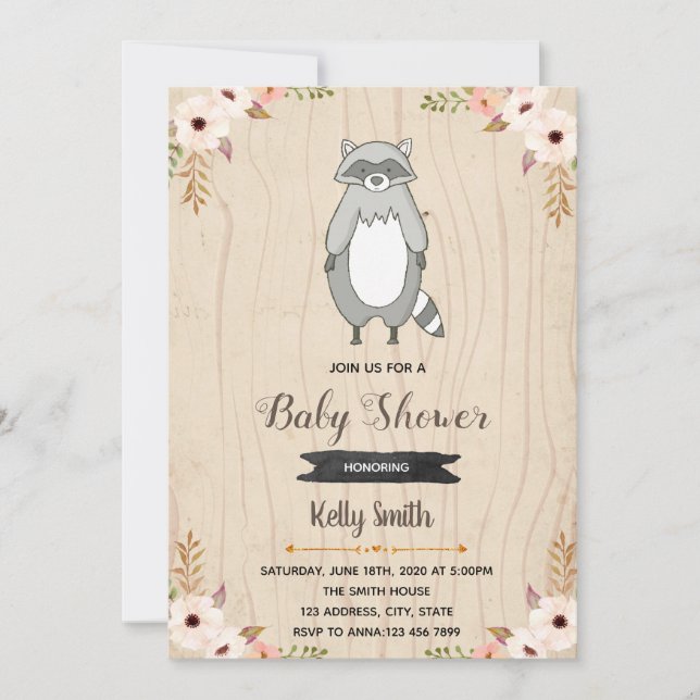 Raccoon baby shower invitation (Front)