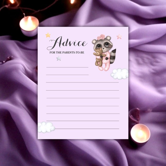 Raccoon Baby Shower Lavender Advice For Parents (Raccoon Animal Girl Baby Shower Advice For Parents)