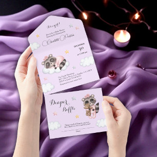 Raccoon Baby Shower Lavender All In One Invitation