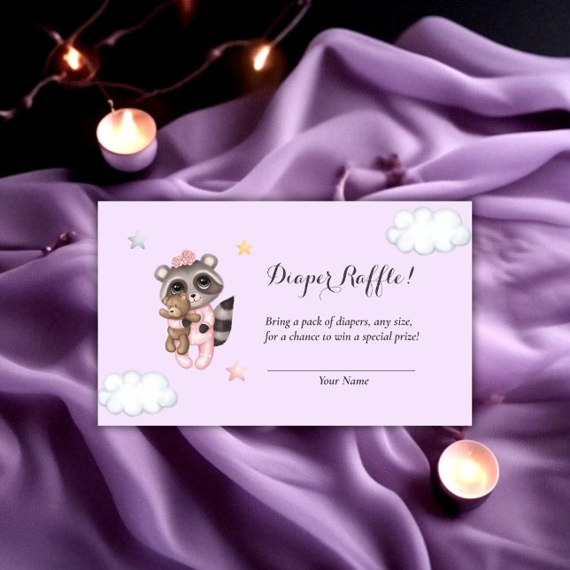 Raccoon Baby Shower Lavender Diaper Raffle Enclosure Card (Raccoon Animal Girl Baby Shower Diaper Raffle Enclosure Card)