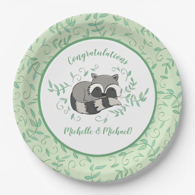 Raccoon Baby Shower Paper Plates (Front)