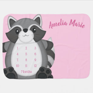 Raccoon Baby Shower Pink Baby Blanket