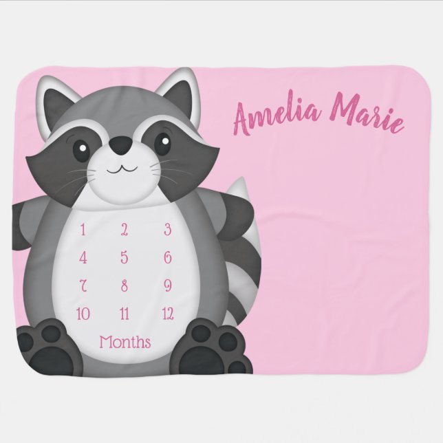Raccoon Baby Shower Pink Baby Blanket (Horizontal)
