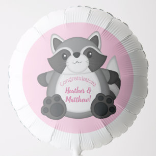 Raccoon Baby Shower Pink Balloon